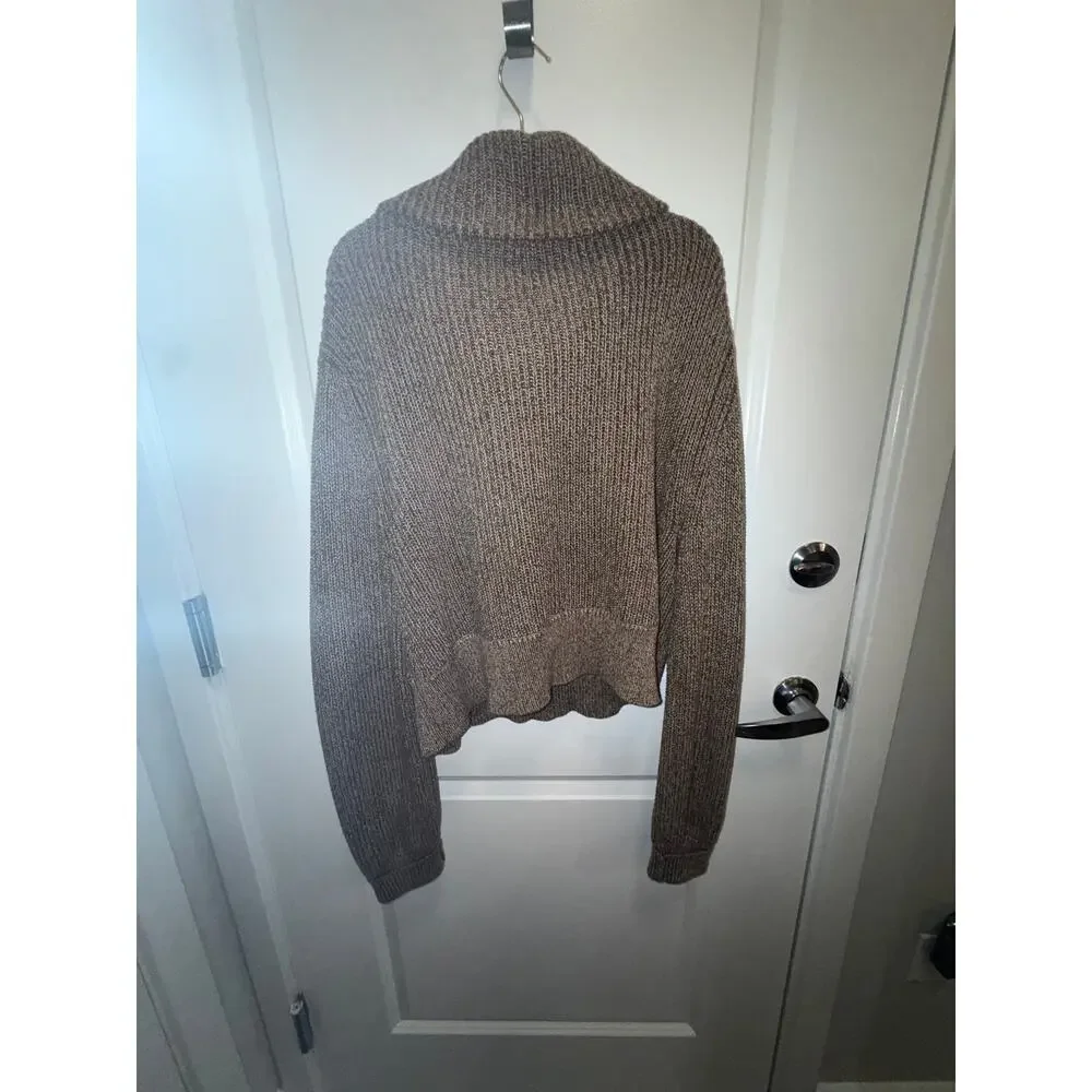 Varley Chunky Knit Quarter Zip Sweater Women Brown Oversized Collar Cozy